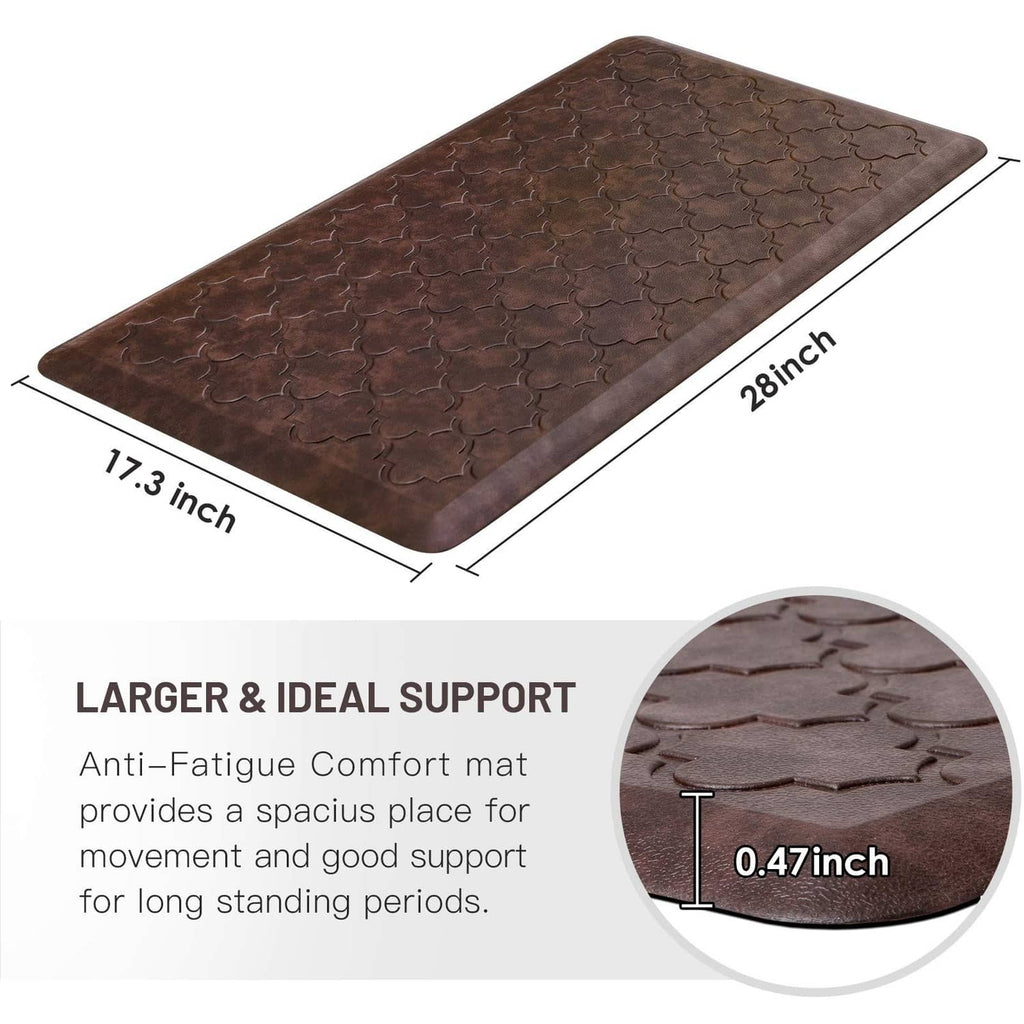 Brown anti-fatigue kitchen mat, 17.3 x 28 in, embossed clover texture