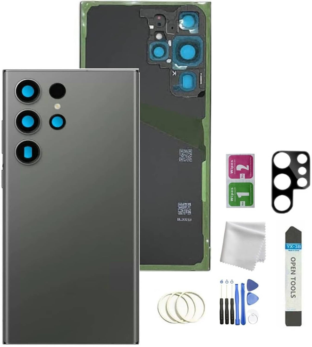 Green back glass replacement kit for Galaxy S23 Ultra with camera lens cutouts