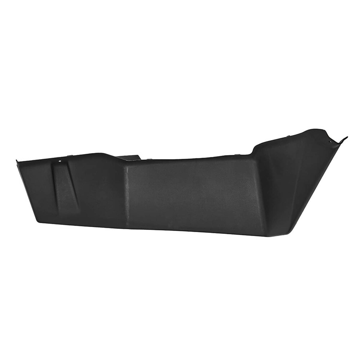 Front fender flare, black plastic panel with textured ridges and side openings