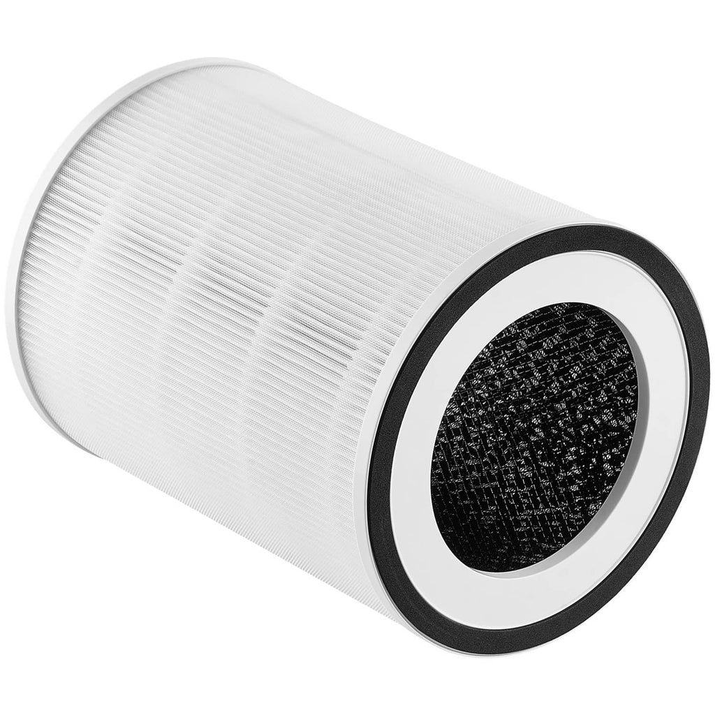 Cylindrical air cleaner replacement filter, white pleated media and black pre-filter insert