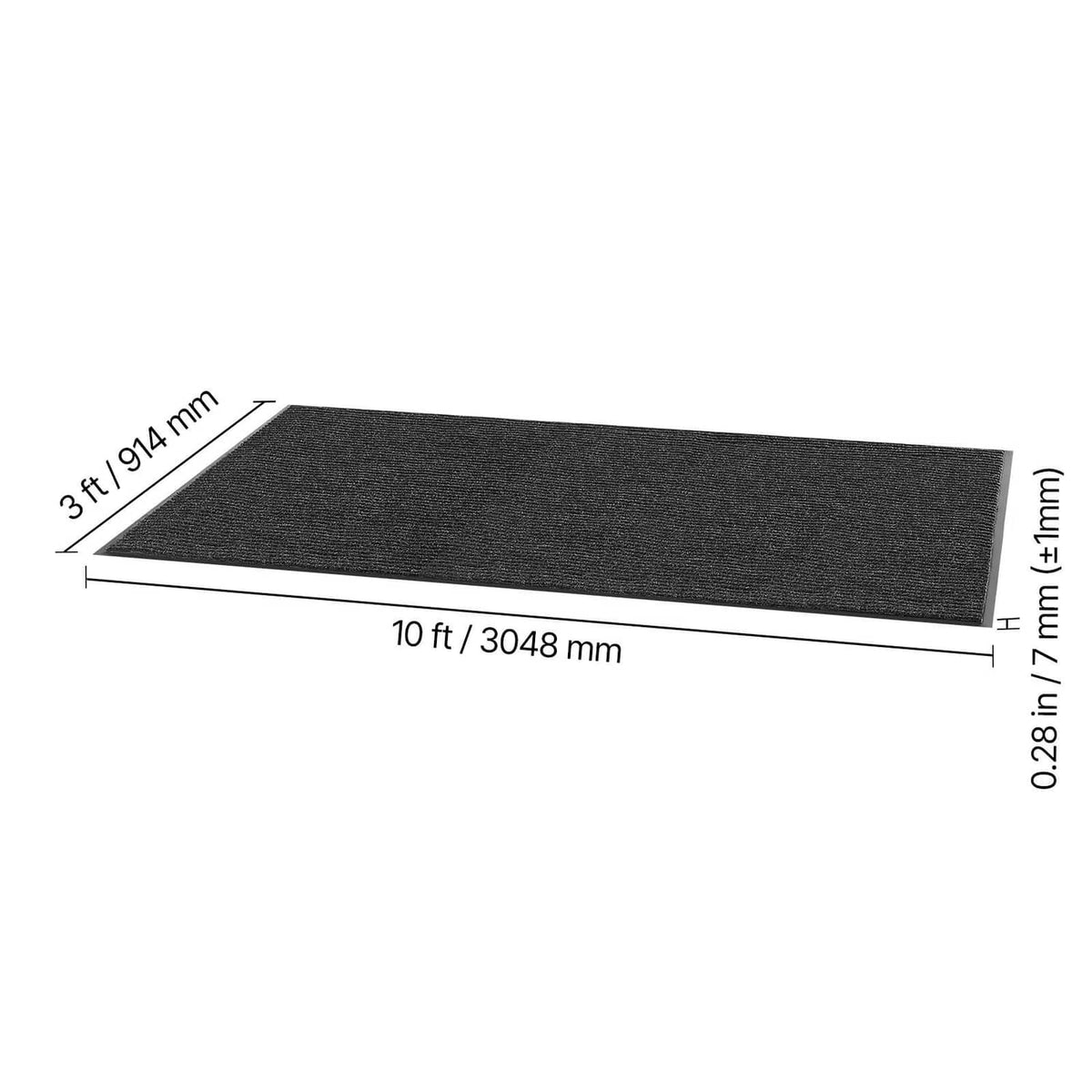 Thin dark front door mat shown as a flat rectangular rug