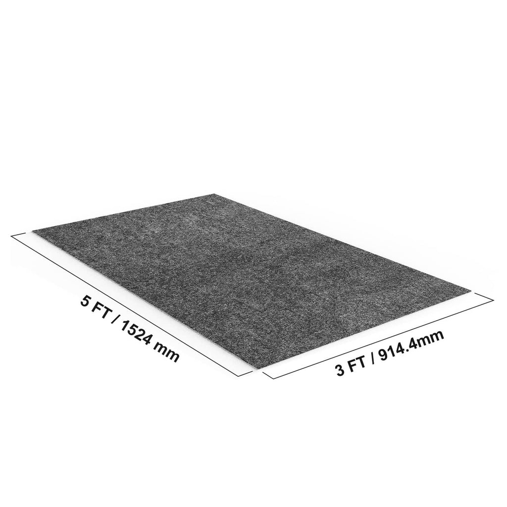 Oil spill mat, black-gray textured felt, rectangular 5 ft by 3 ft footprint.