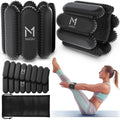 Set of black ankle and wrist weights with elastic straps and carrying pouch