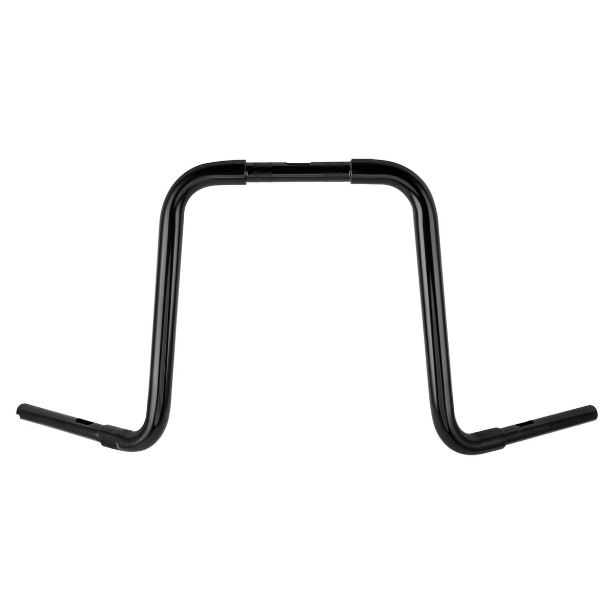 Black ape hanger handlebars with tall curved rises and straight inner section.