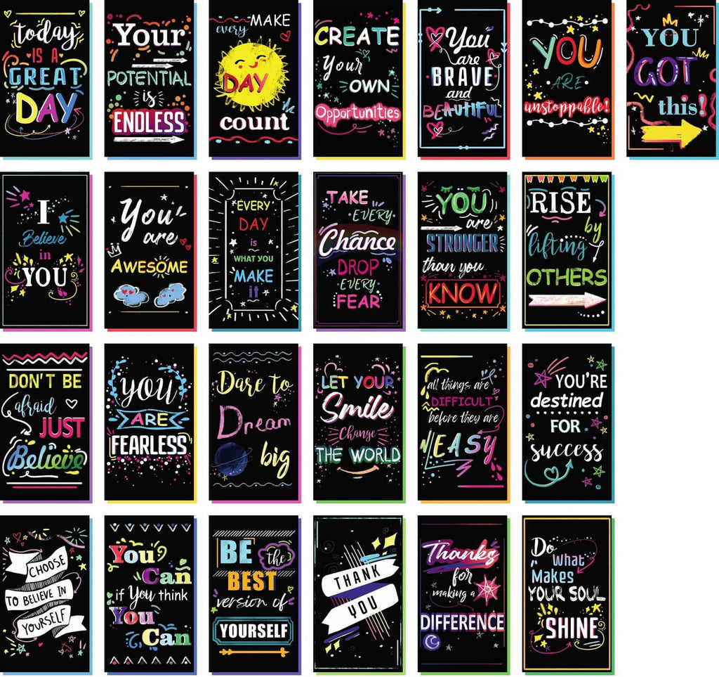 Mini motivational cards, dark backgrounds with bright sayings and assorted designs