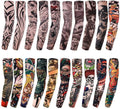 Set of tattoo-style arm sleeves with bold graphic designs in mixed colors
