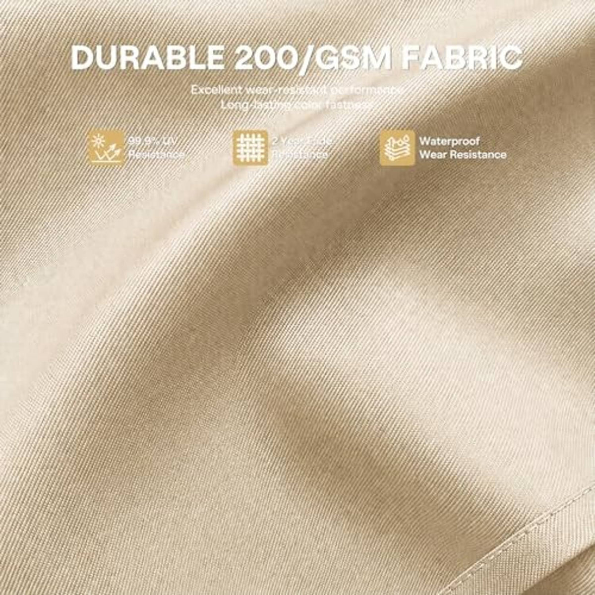 Beige patio umbrella fabric close-up with textured weave