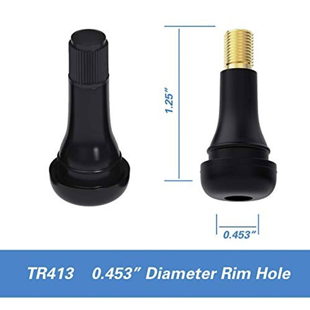 Black snap-in tire valve stem with gold brass threaded insert