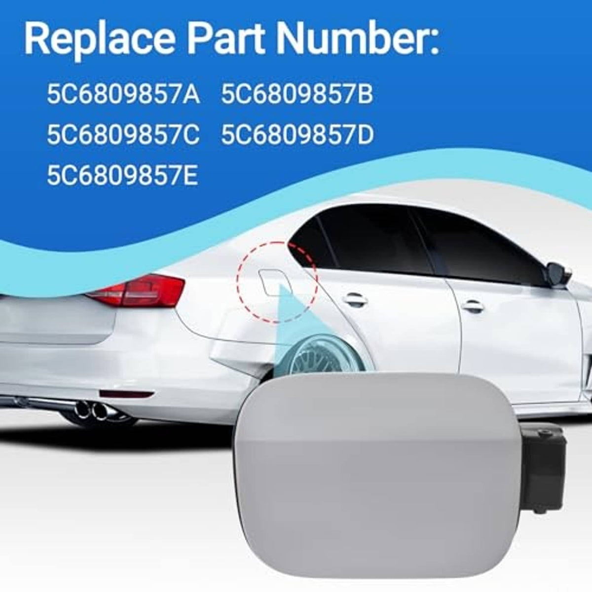 Gray fuel tank door cover with black latch tab, replacement-style panel