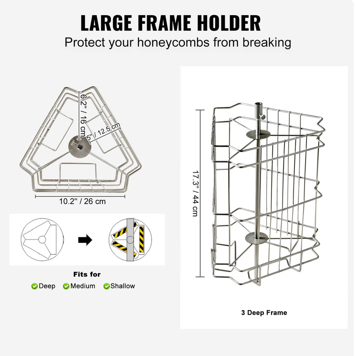 Large frame holder wire basket with 3 deep frame supports for honey extraction