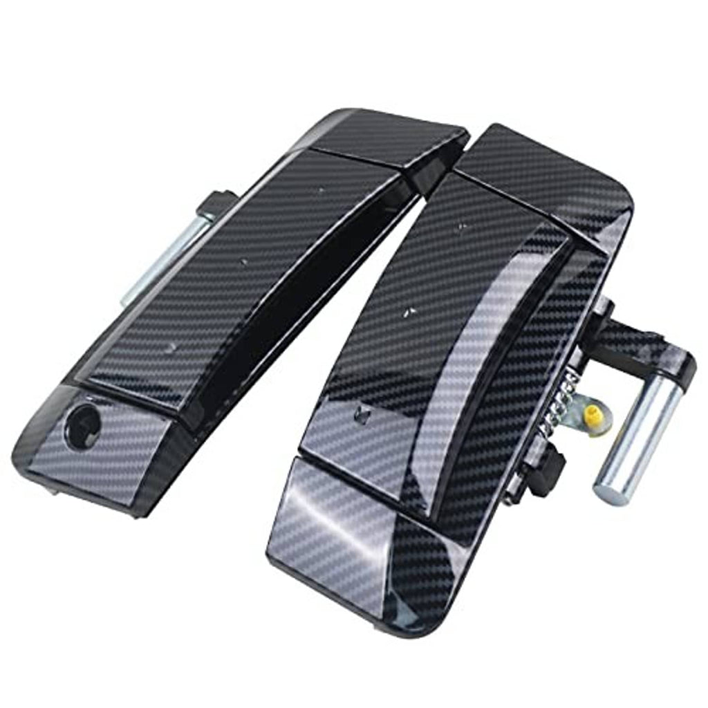 Carbon-fiber exterior door handle covers set with visible mounting clips and rods