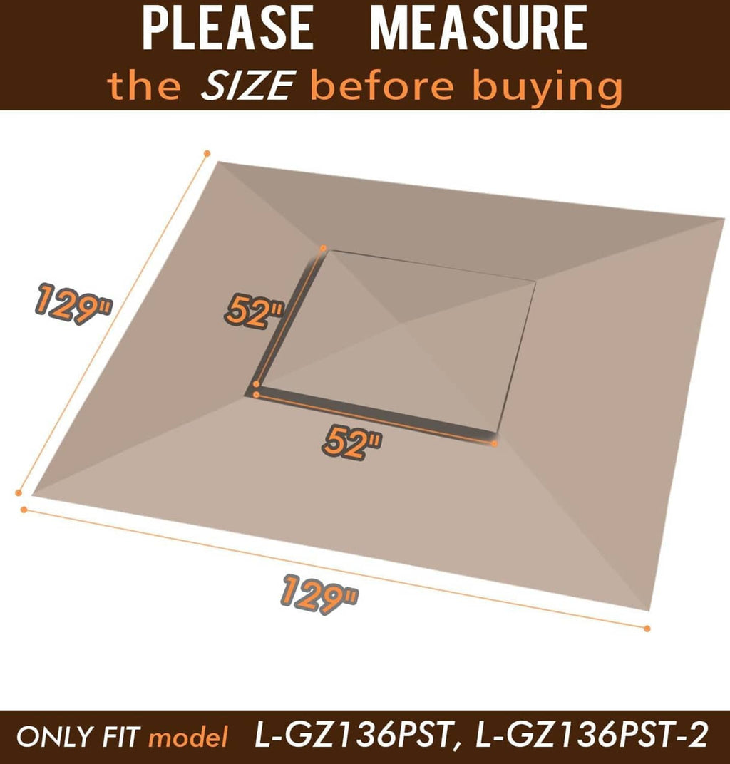 Beige gazebo canopy cover size guide with labeled measurements