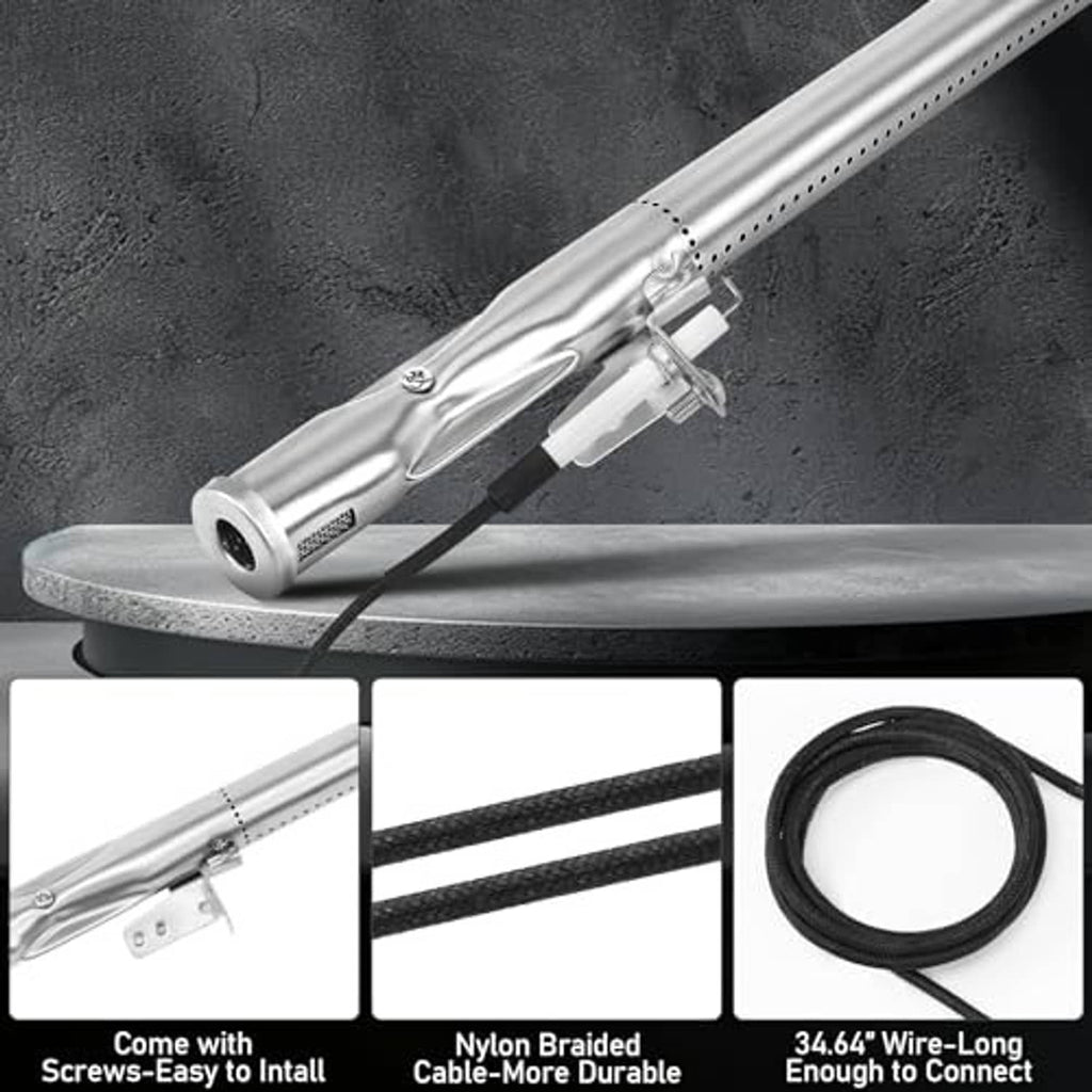 Stainless steel burner tube with igniter, nylon braided cable, and connection hardware