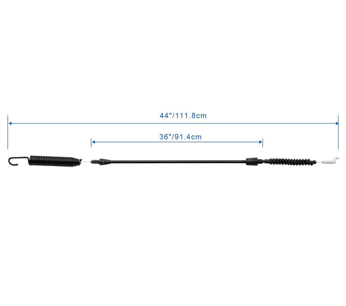 Black PTO cable with spring and connector ends, labeled 44 in and 36 in