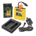Yellow CDI ignition box with long black cable, orange connector, and mounting hardware