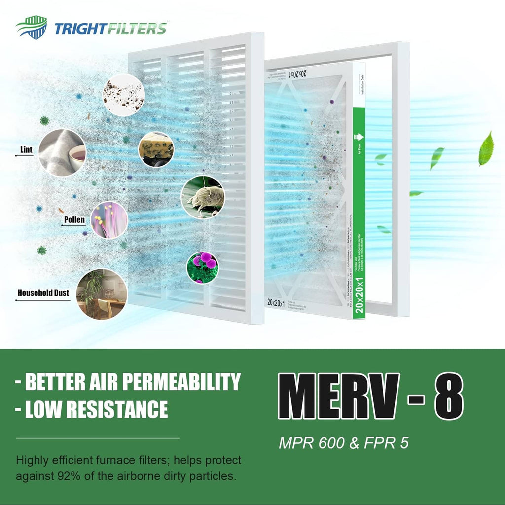 MERV 8 air filter infographic with pleated panel graphics for better airflow