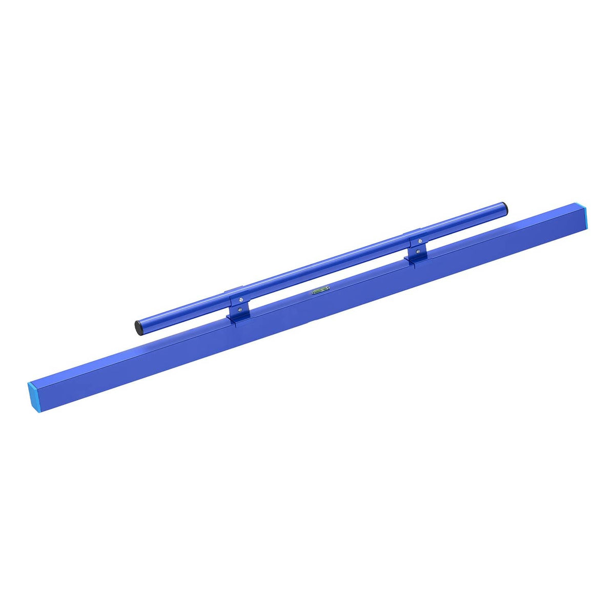 Blue manual concrete screed board with cylindrical blade tube and side rails