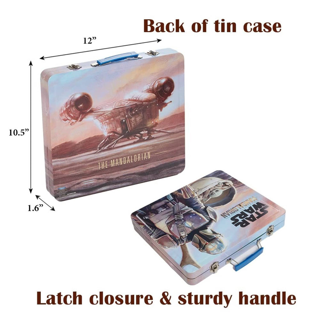 Mandalorian baby Yoda tin case with latch closure and sturdy carry handle