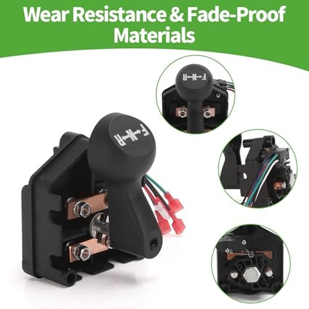 Black golf cart forward/reverse shift handle with switch body and multi-color wire connectors
