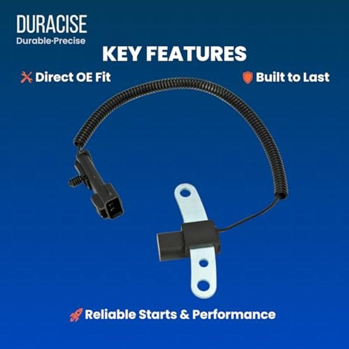 Crankshaft position sensor key features graphic with wire harness and connector