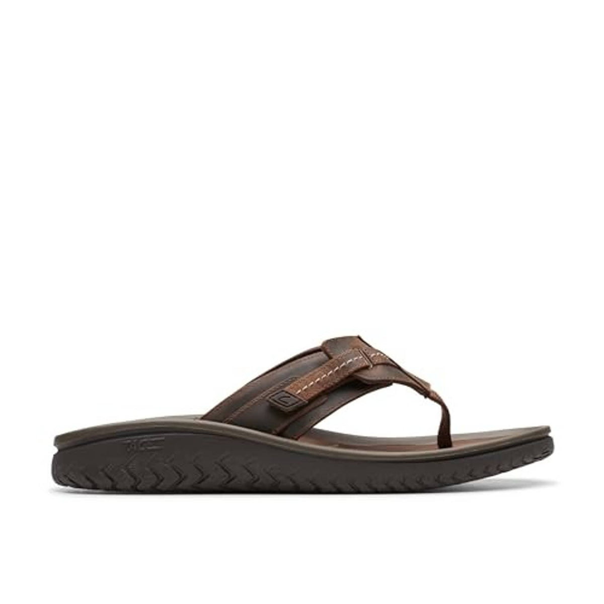 Men's brown beeswax leather slide sandals, profile side view