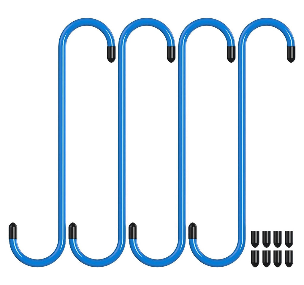 Set of 4 blue U-shaped brake caliper hanger hooks with black rubber tips