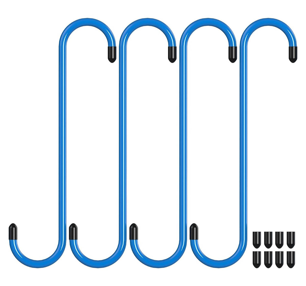 Set of 4 blue U-shaped brake caliper hanger hooks with black rubber tips