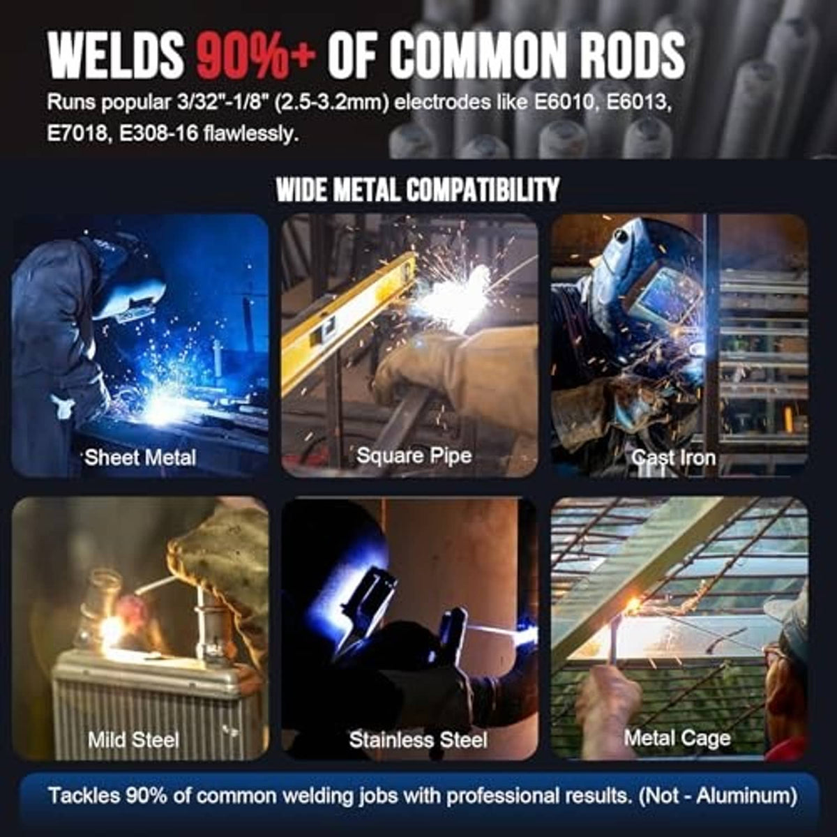 Red stick welder with front LED control panel and welding output connections