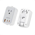 Grey universal travel adapter with two-prong outlet and pin socket plate