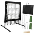 Adjustable baseball pitching net with white strike-zone grid on black frame