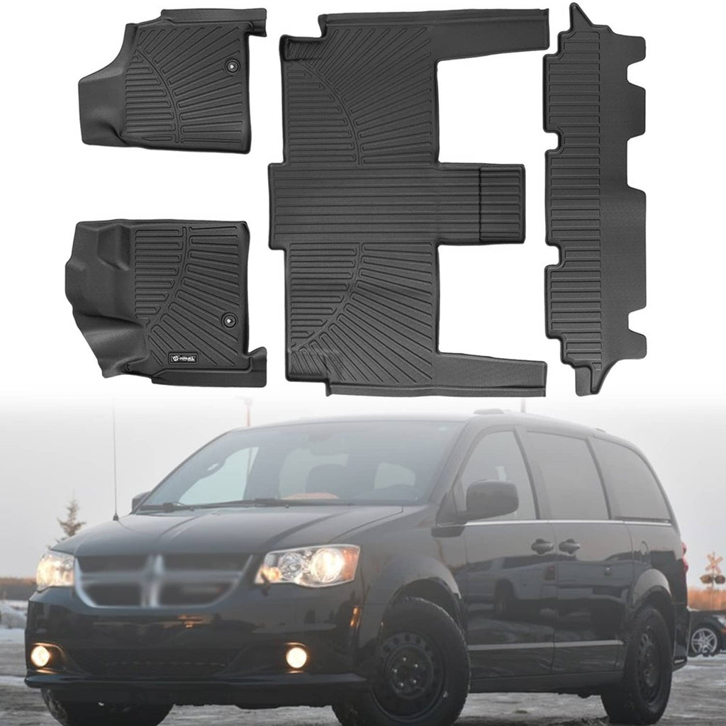 3-row rubber floor mats set, dark gray with raised ridges and cutout posts