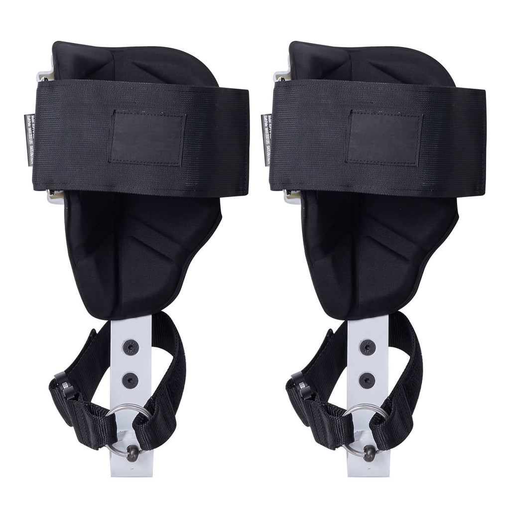Tree climbing spurs back view pair with black fabric covers and adjustable ankle straps