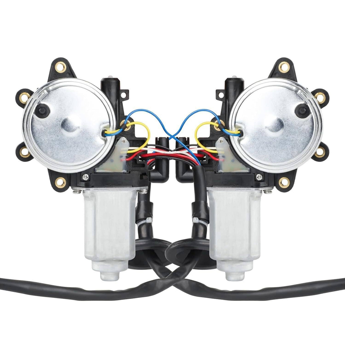Front power window motor assembly, left and right, two round metal units with wiring