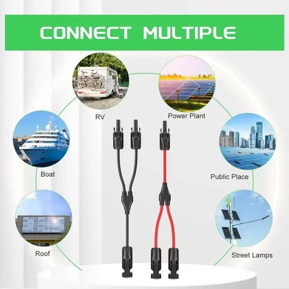 MC4 Y connector splitter cables with black and red leads for solar installations