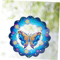 3D butterfly wind spinner with blue wings, colorful accents, and hanging metal hook