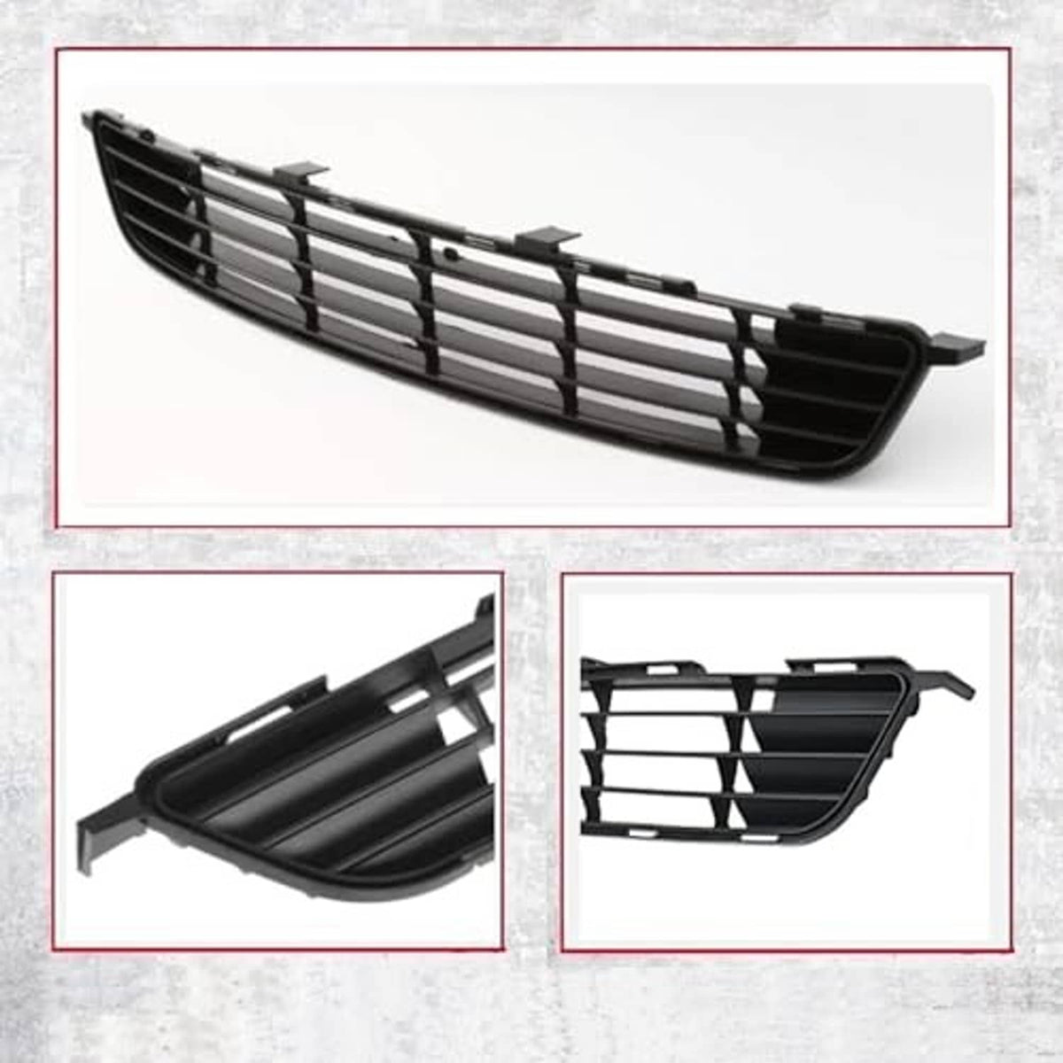 Front bumper lower grille, black plastic grille with horizontal and vertical bar pattern