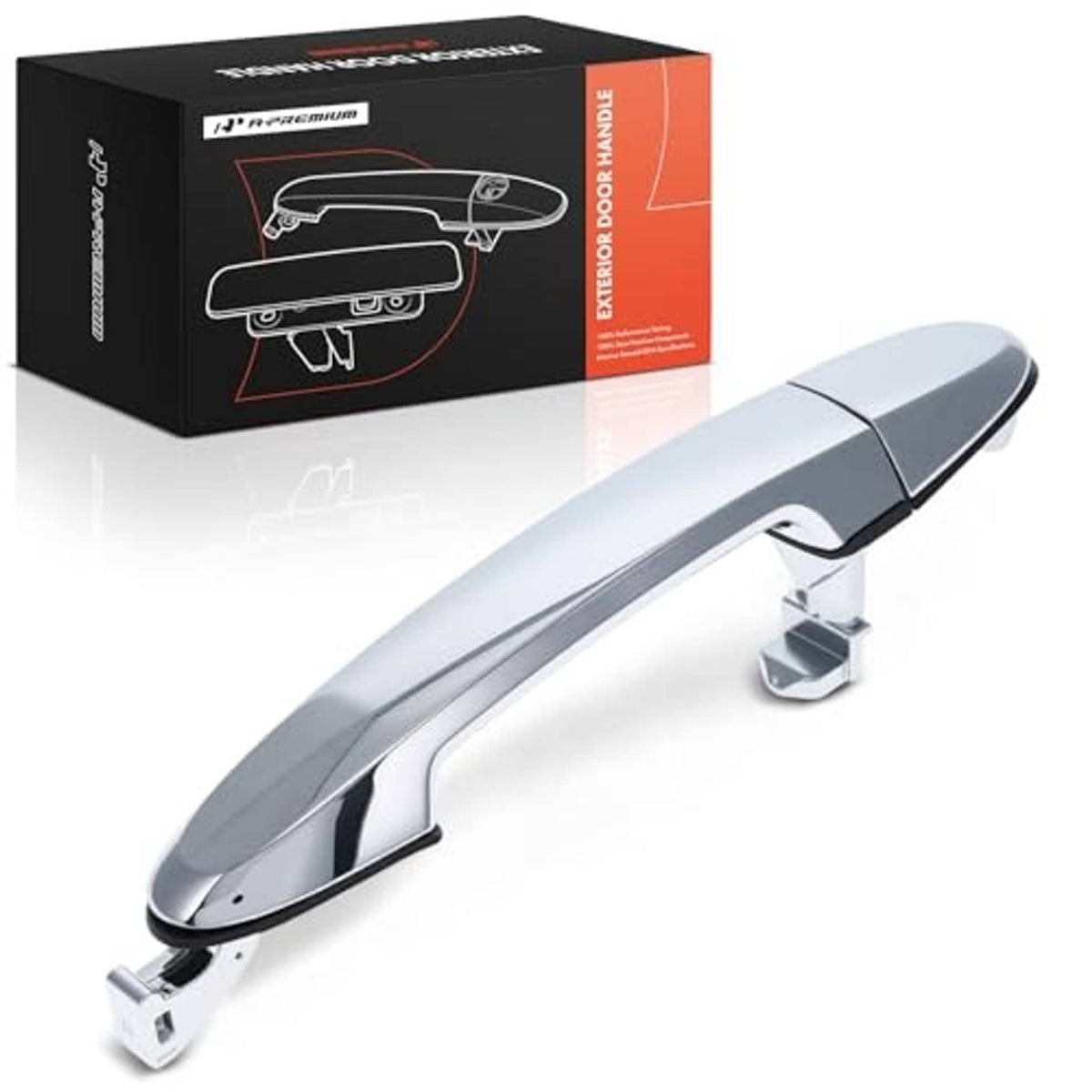 Chrome exterior door handle with base brackets, front passenger side