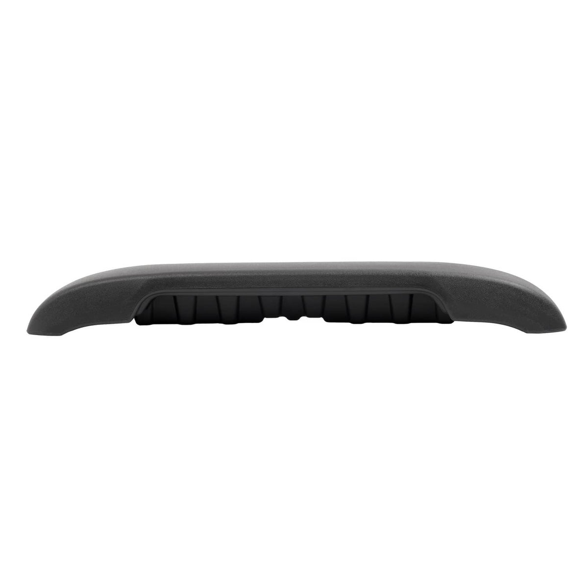 Golf cart rear bumper cover, dark black with curved top and molded edge