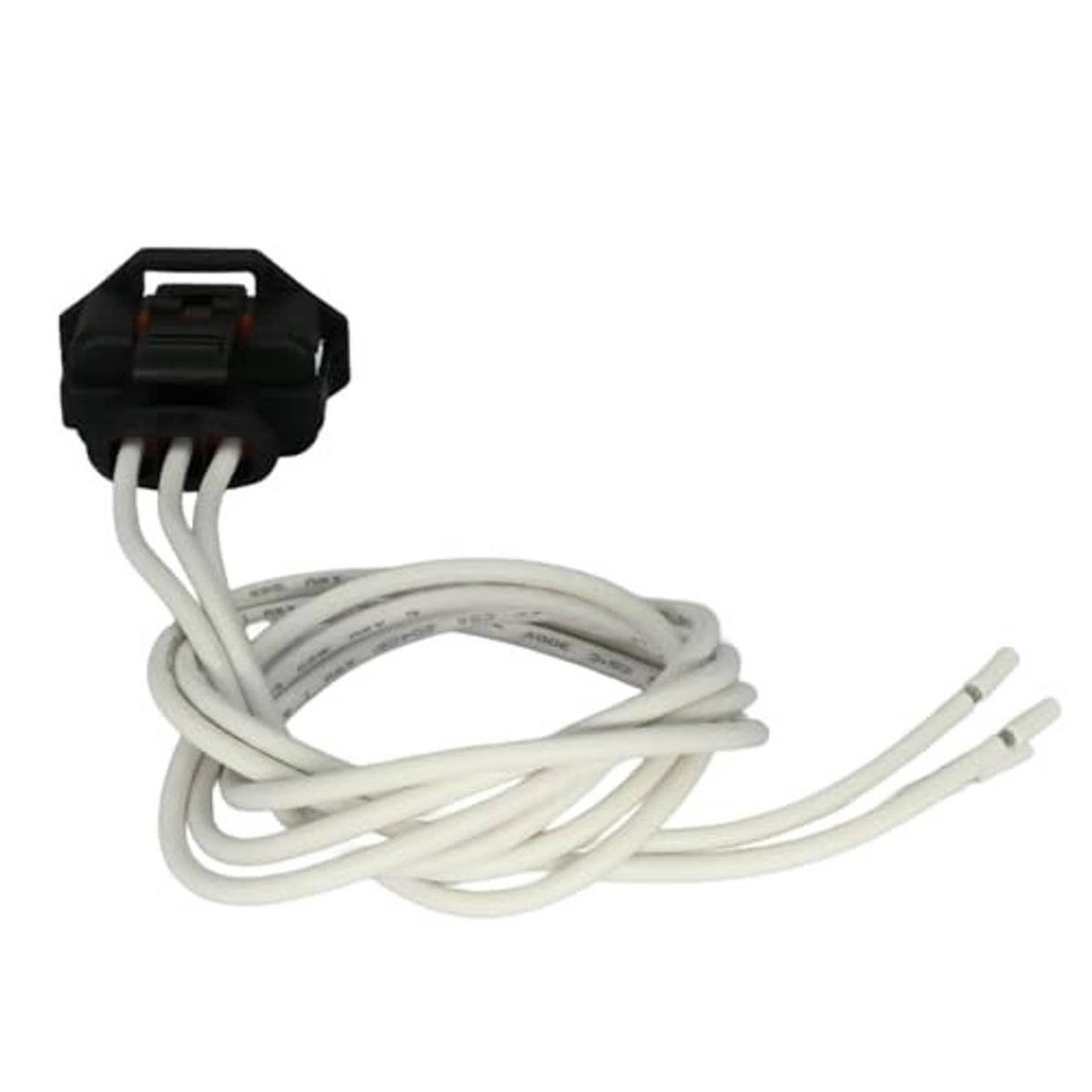 Throttle-position sensor wiring harness with black plug and multiple white insulated wires