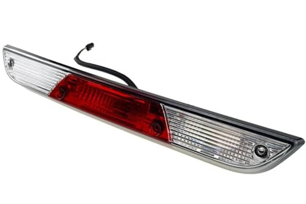 Center high mount third brake light angled with red lens and clear sections