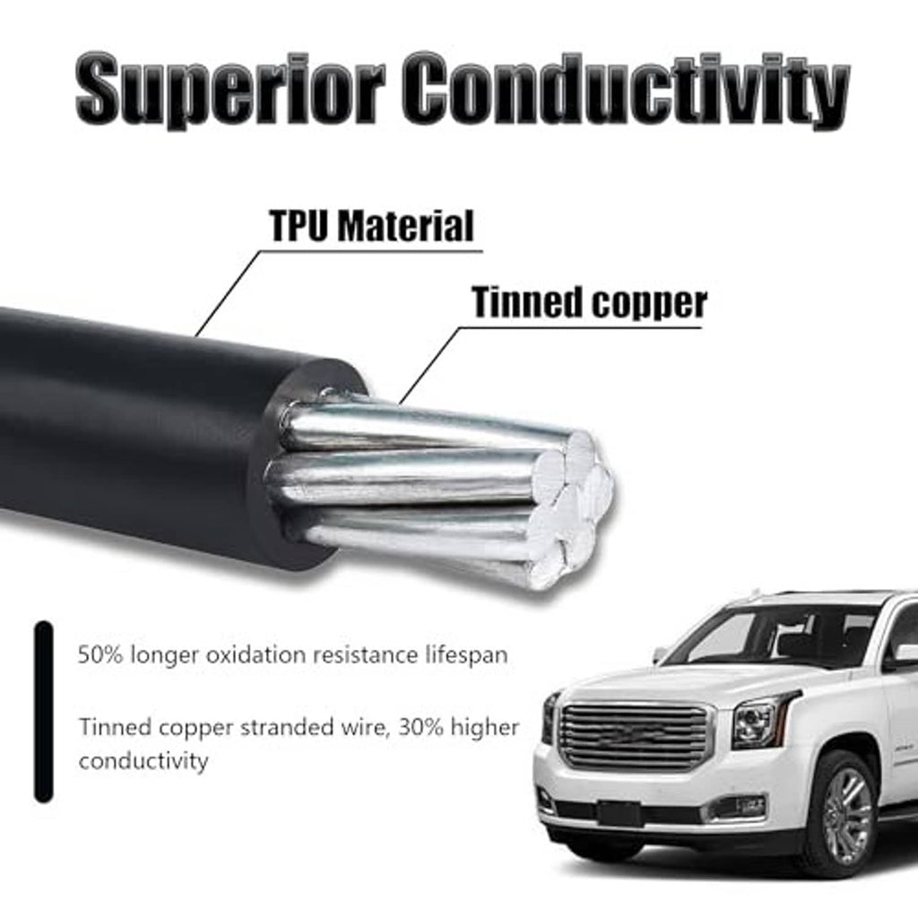 Tinned copper wire bundle with black cable sleeve and white connector end