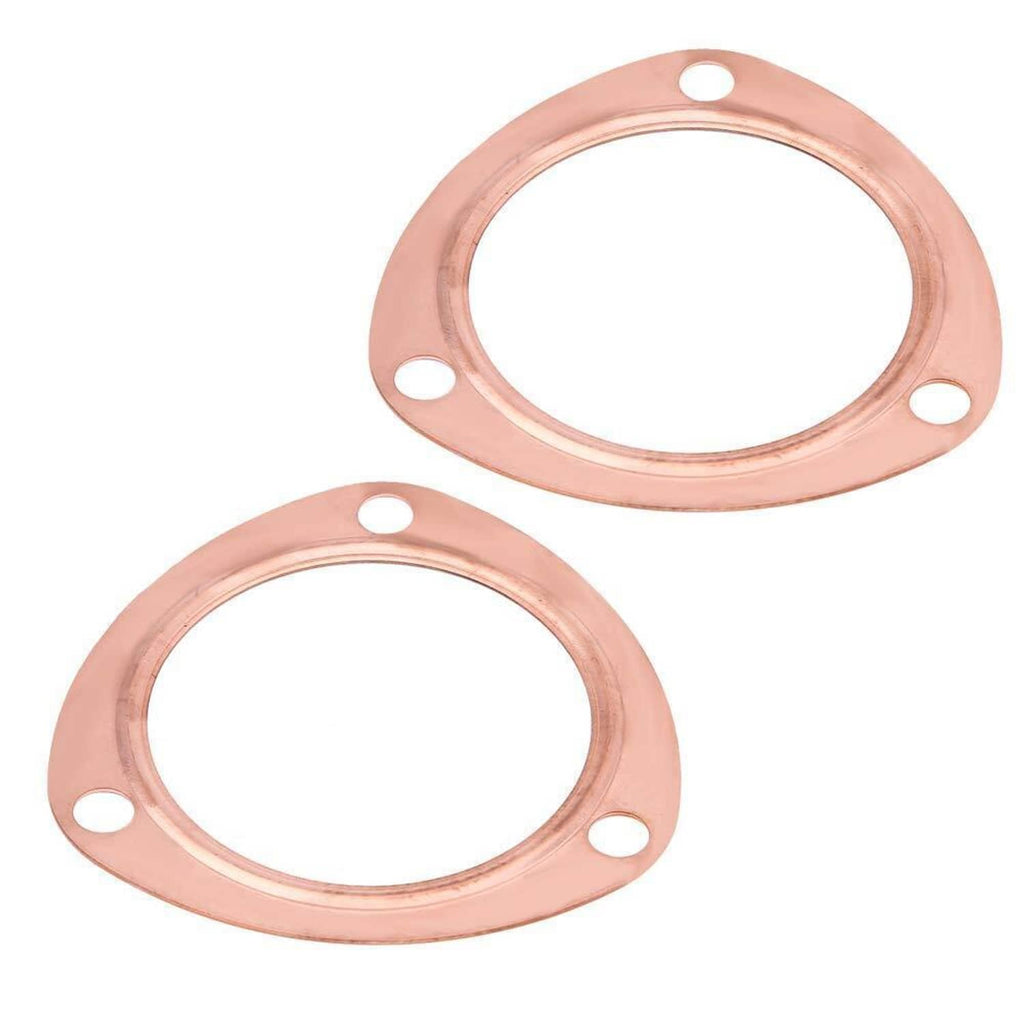 Pair of copper exhaust collector gasket flanges, round, with bolt holes