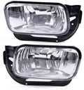 Pair of front fog light housings with clear lens, chrome reflector, and black trim