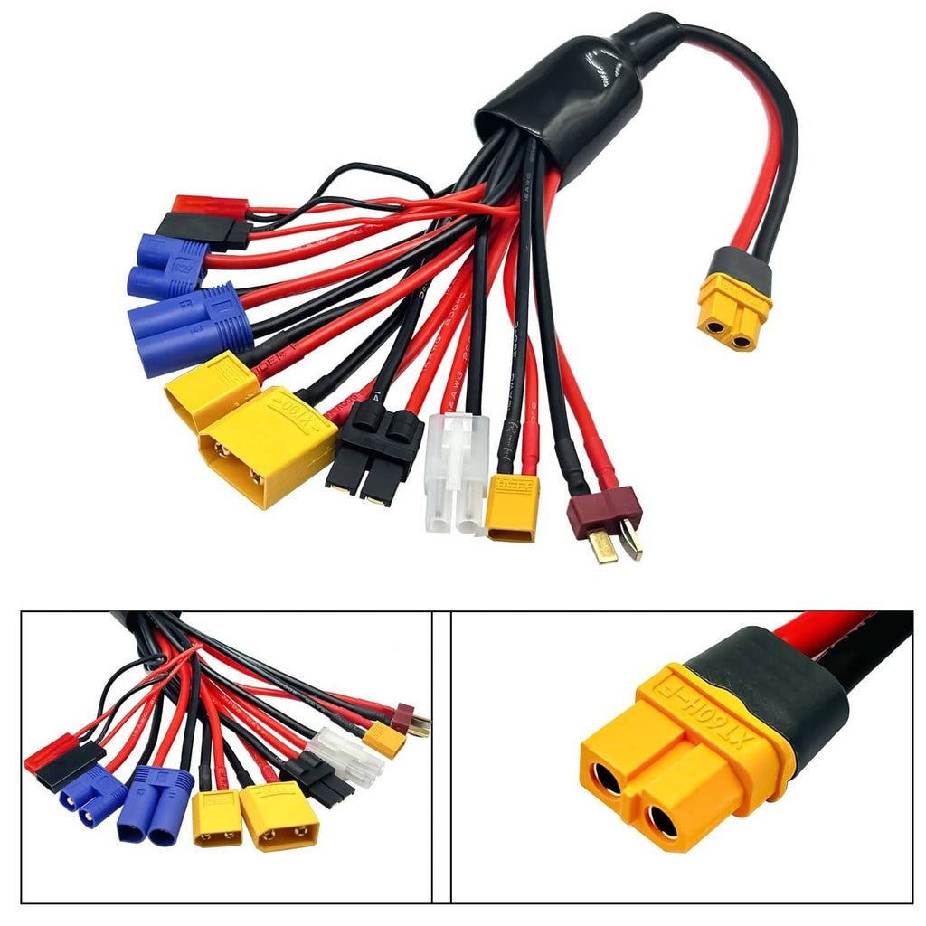 RC lipo adapter splitter wire with black lead and yellow dual-plug connector detail
