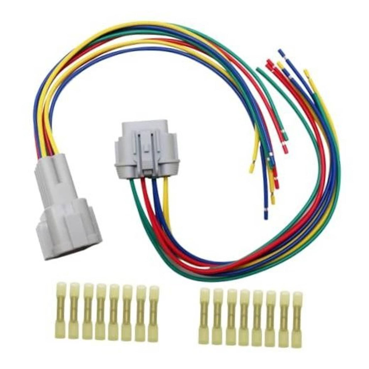 8-pin headlight pigtail plug with multicolor wire harness and gray connectors