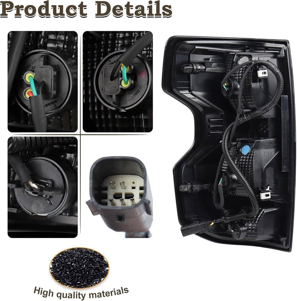 Tail light assembly interior with wiring, connectors, and mounting components in housing
