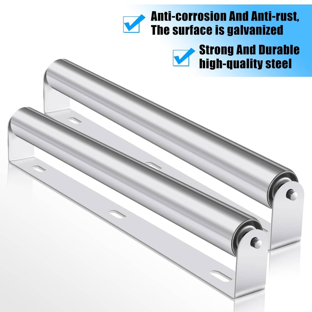 Silver galvanized steel roller bracket with two horizontal rollers and end mounting bolts