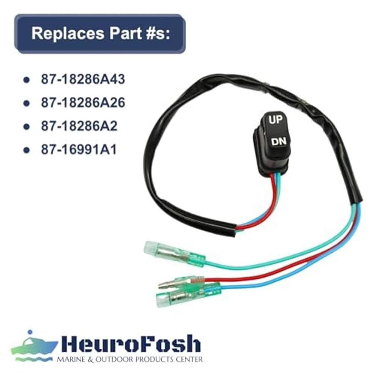 Trim & tilt switch assembly with black cable and green plug terminals, UP/DN rocker