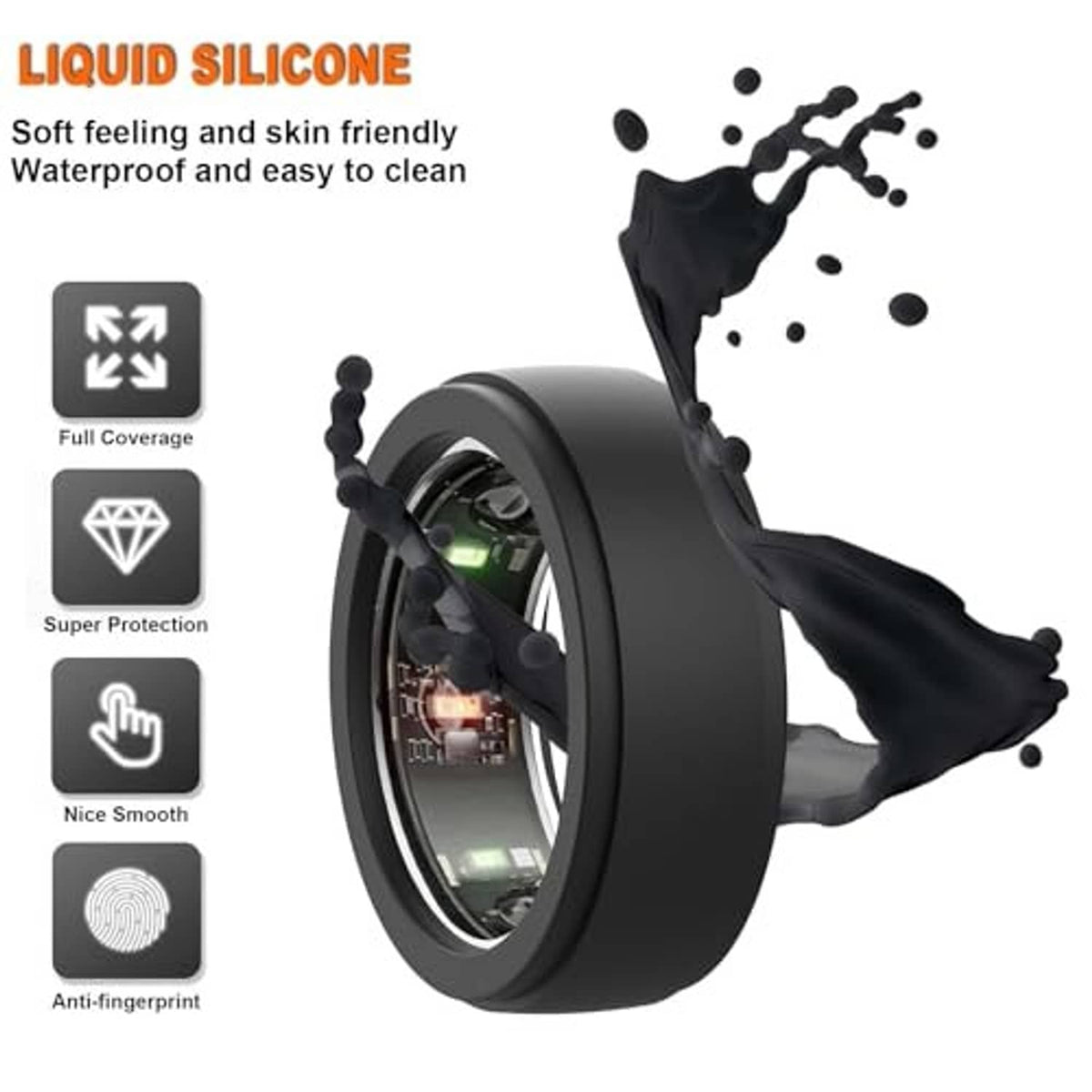 Black liquid silicone smart ring protector cover with full front coverage