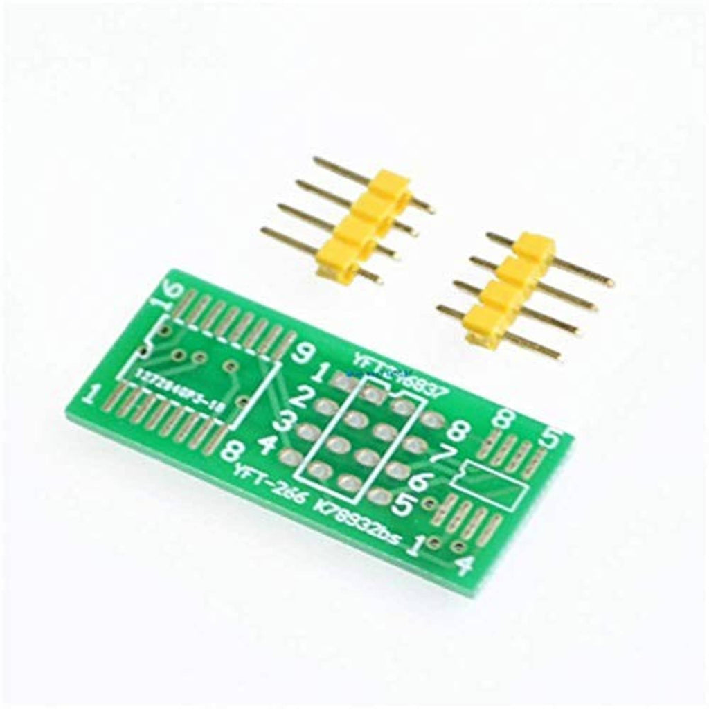 Green flash chip adapter board with numbered layout and gold probe pin header
